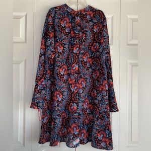 Women's Xhilaration Shift Dress Blue Red Floral Boho Knee Length Flare Wrist XXL